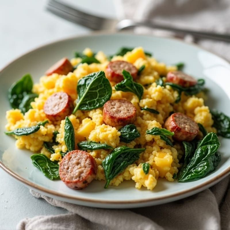 Egg White and Turkey Sausage Scramble with Spinach