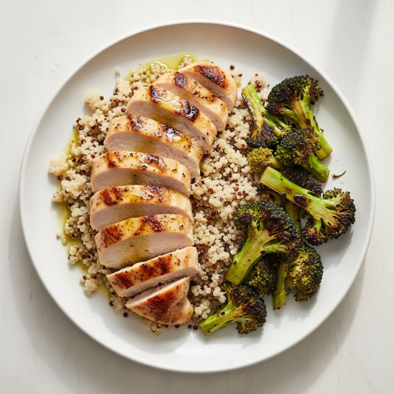 Grilled Chicken Breast with Roasted Broccoli and Quinoa