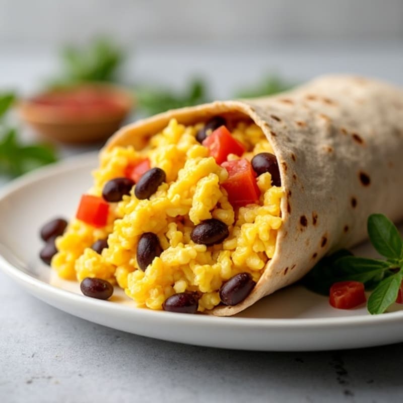 High-Protein Scrambled Egg and Black Bean Breakfast Burrito