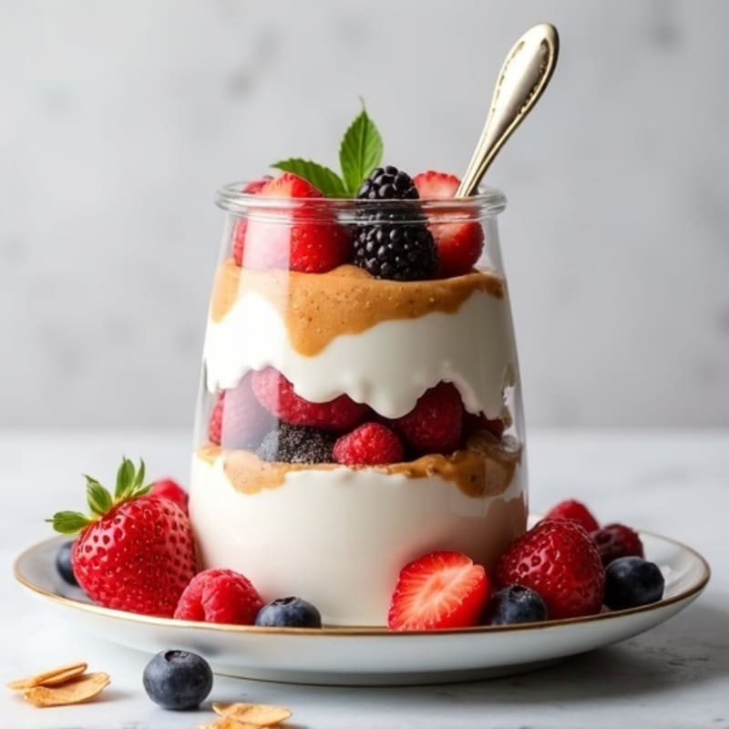 Greek Yogurt Protein Parfait with Almond Butter and Berries