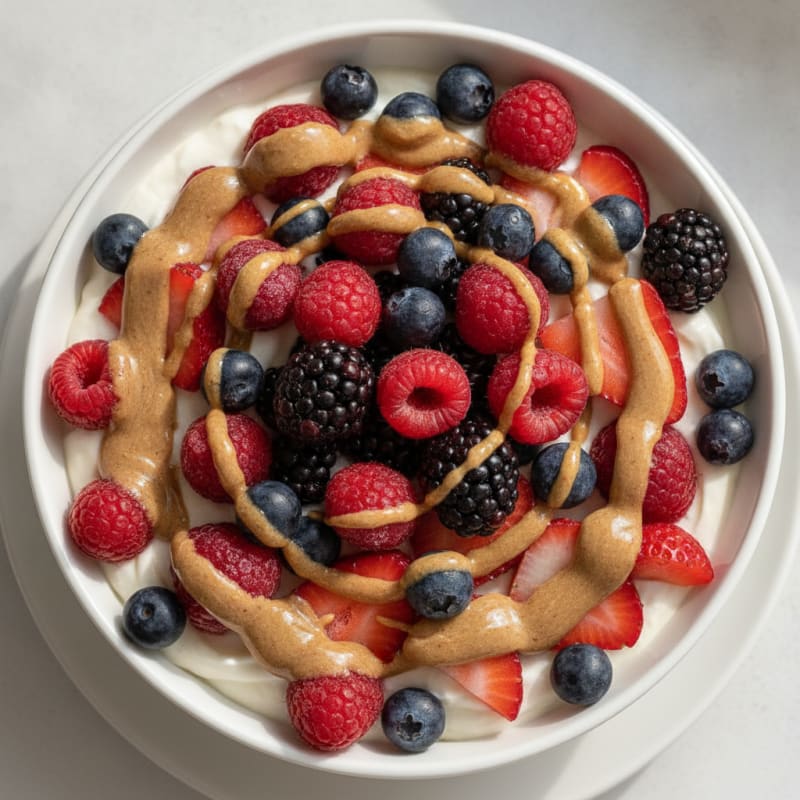 Silky Greek Yogurt with Mixed Berries and Protein Powder