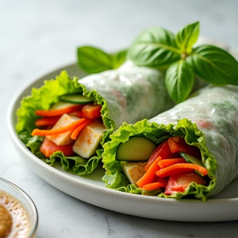 Fresh Tofu and Vegetable Rice Paper Rolls with Creamy Peanut Dipping Sauce