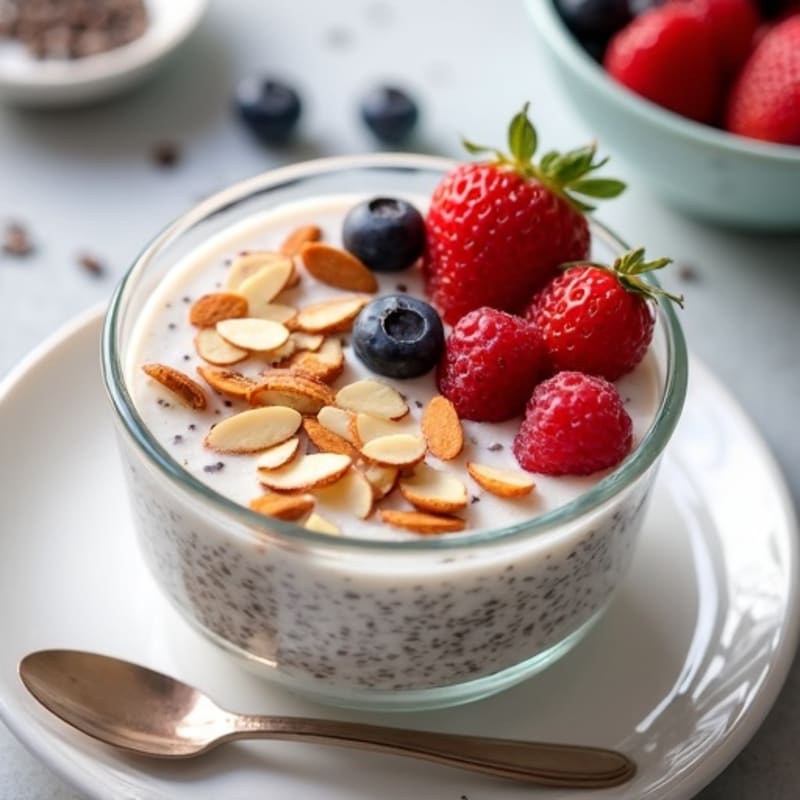 Creamy Vanilla Chia Pudding with Berries and Almonds