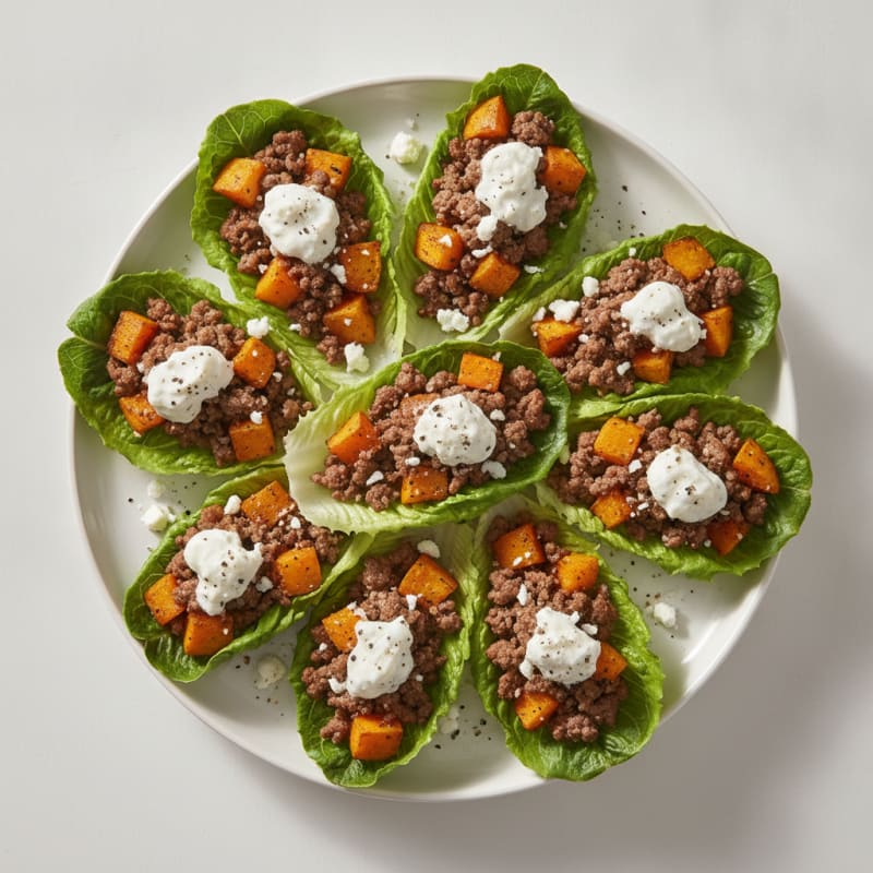 Ground Beef and Sweet Potato Lettuce Wraps