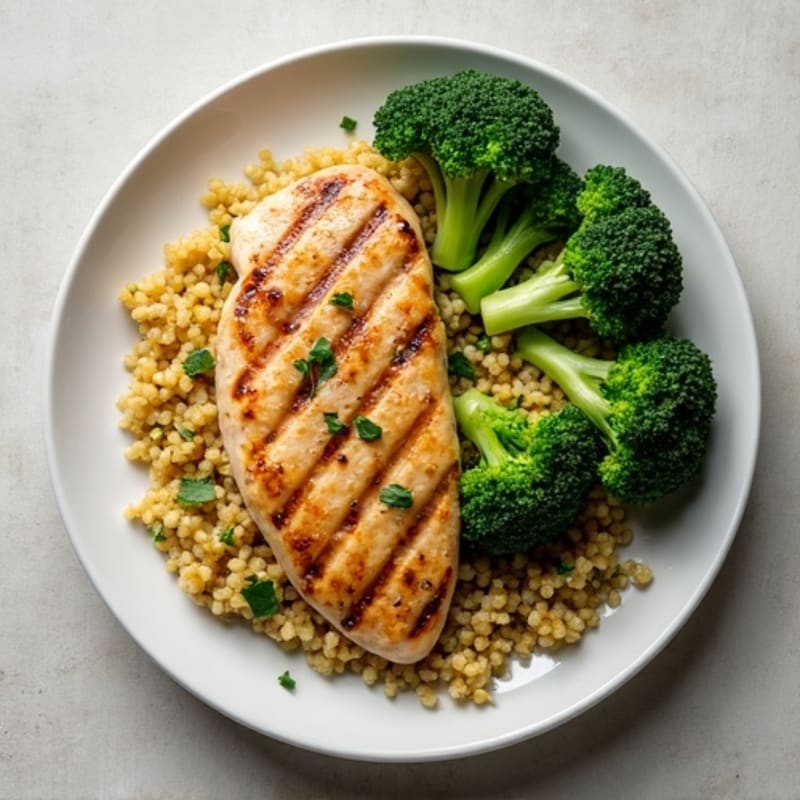 Grilled Chicken Breast with Quinoa and Roasted Broccoli