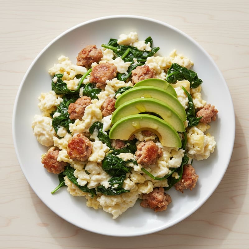 Egg White Spinach Scramble with Turkey Sausage