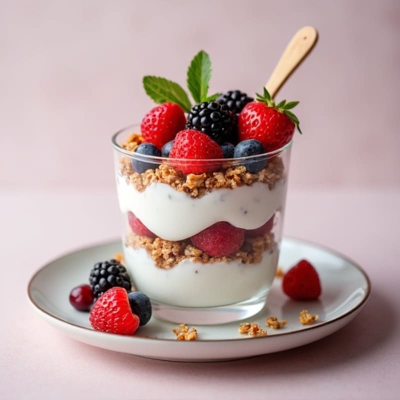Greek Yogurt Parfait with Mixed Berries and Crunchy Almond Granola