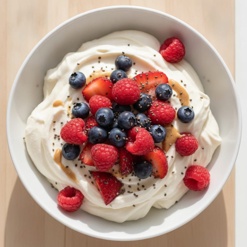 Greek Yogurt Protein Mousse with Mixed Berries