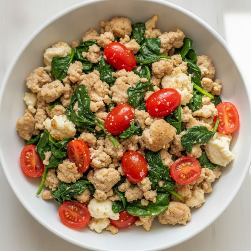 Egg White and Turkey Spinach Scramble with Fresh Tomatoes