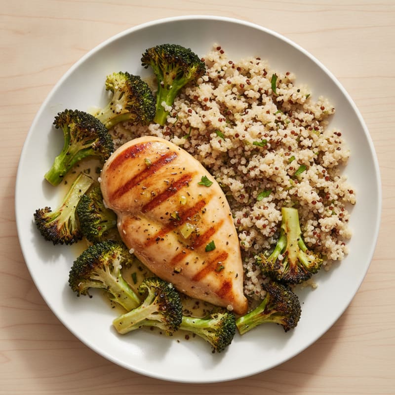 Grilled Chicken Breast with Quinoa and Roasted Broccoli