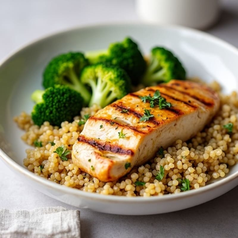 Grilled Chicken Breast with Quinoa and Roasted Broccoli