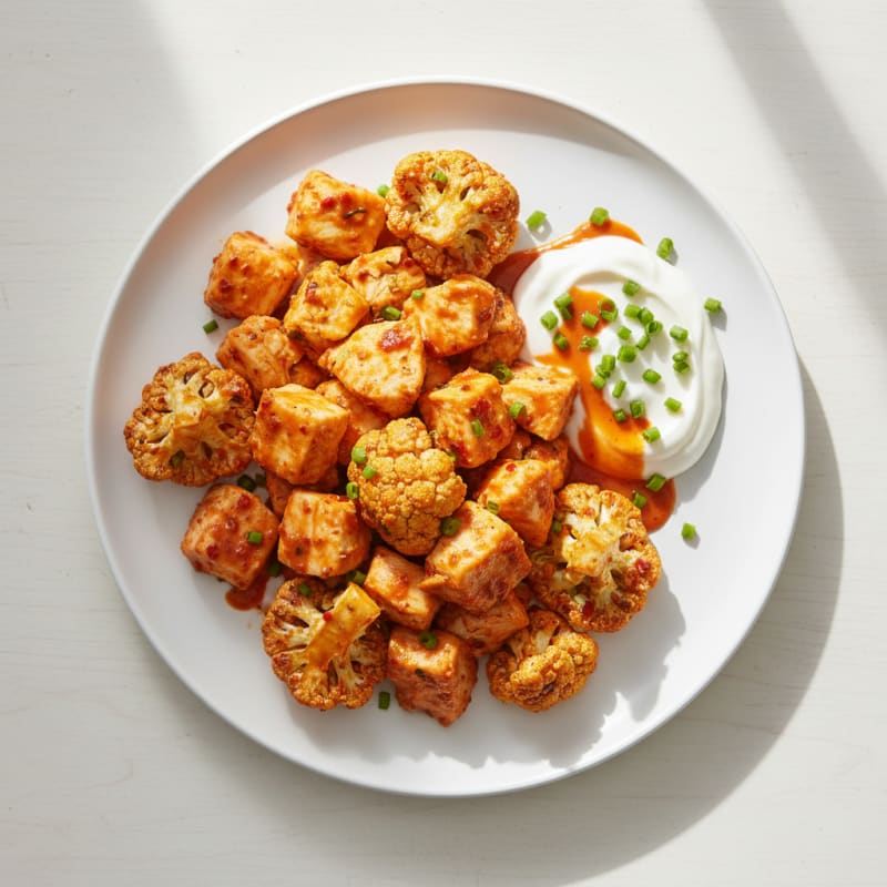 Crispy Buffalo Roasted Cauliflower and Chicken Bites