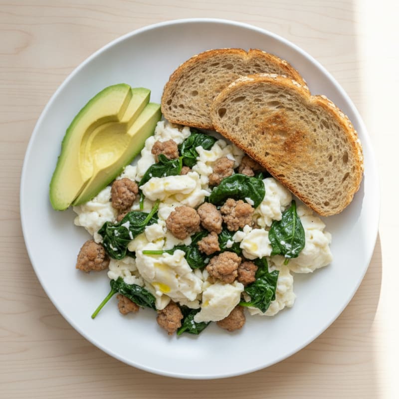 Egg White and Turkey Sausage Scramble with Spinach