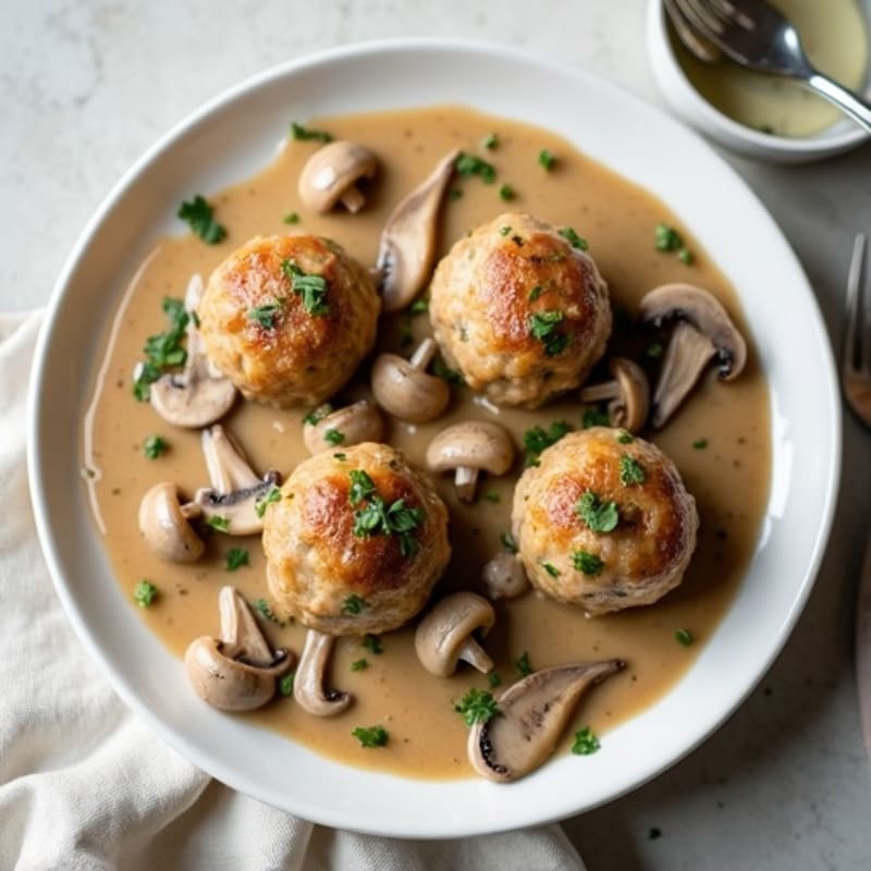 Lean Turkey Meatballs with Creamy Mushroom Gravy