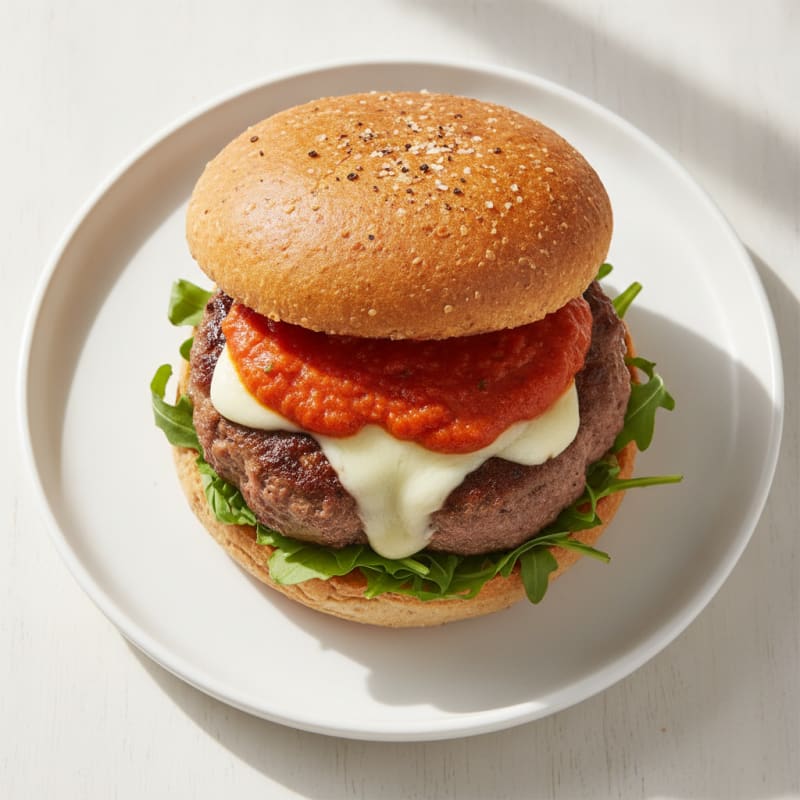 Mozzarella Stick Beef Burger with Marinara