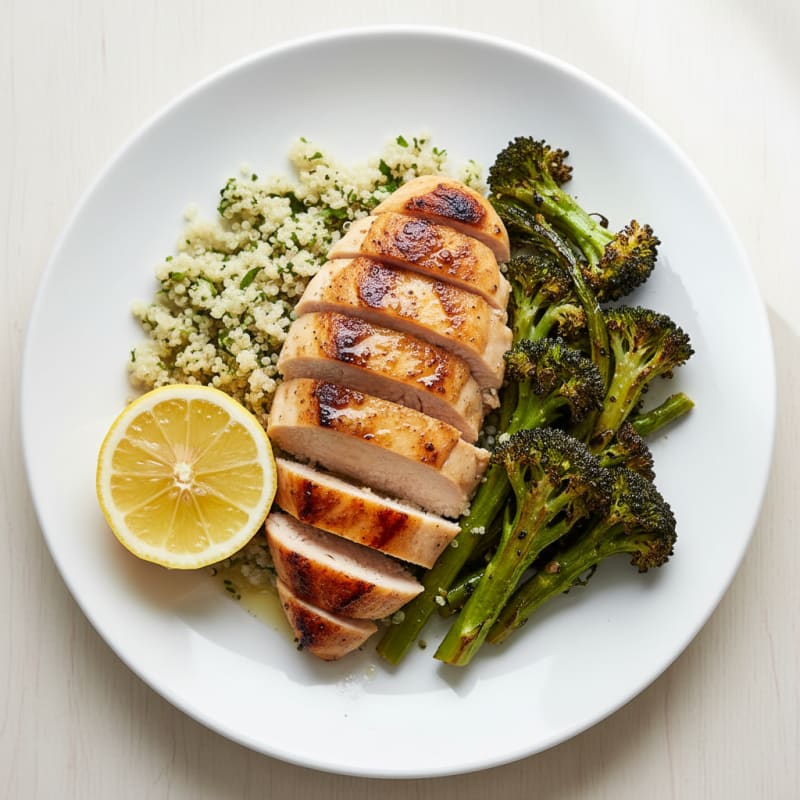 Grilled Chicken Breast with Quinoa and Roasted Broccoli