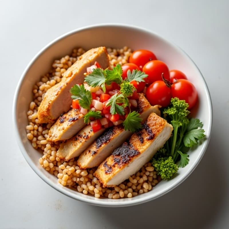 Grilled Chicken Bowl with Brown Rice, Pinto Beans, and Pico de Gallo