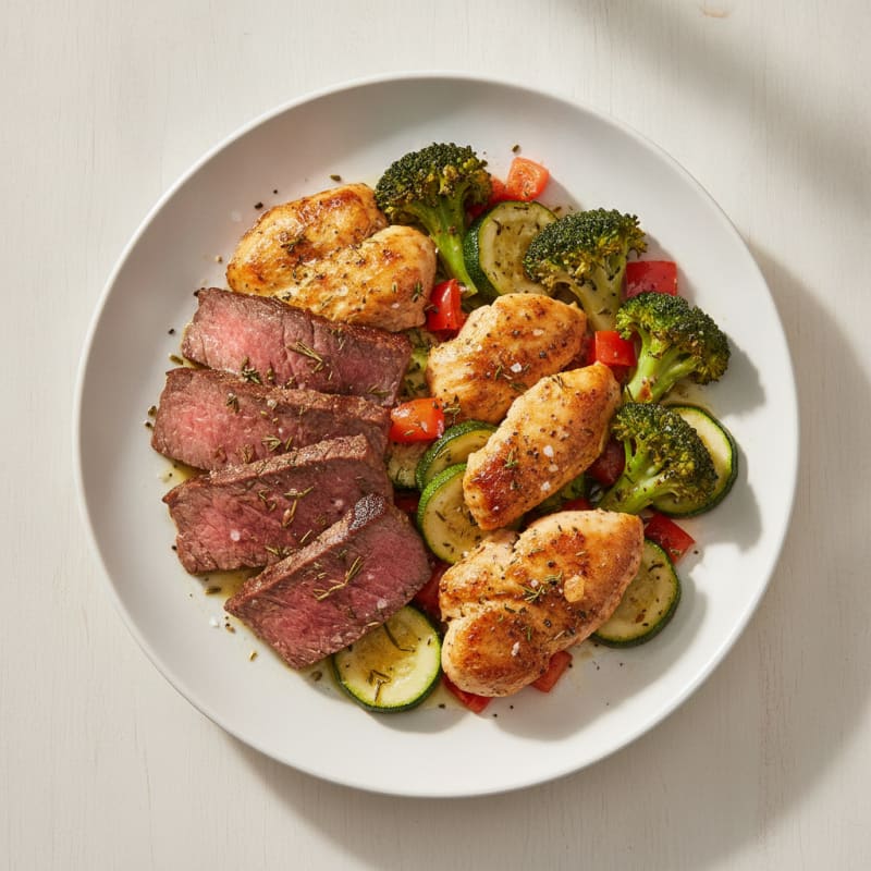 Garlic Herb Roasted Beef and Chicken with Vegetables