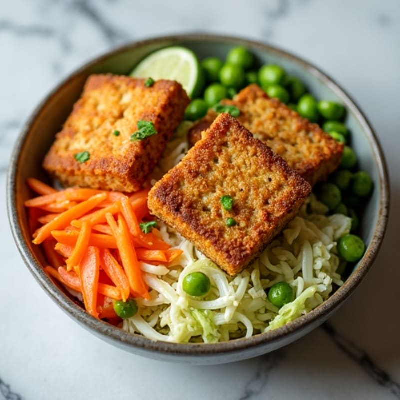 Crispy Baked Tempeh with Shredded Cabbage and Edamame Salad