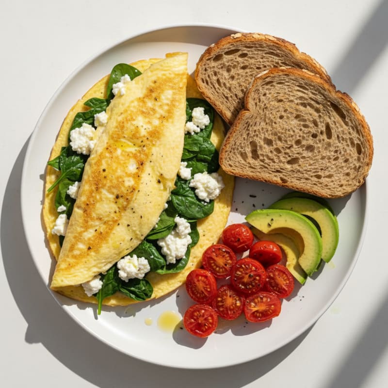Egg White Spinach Omelette with Cottage Cheese and Cherry Tomatoes