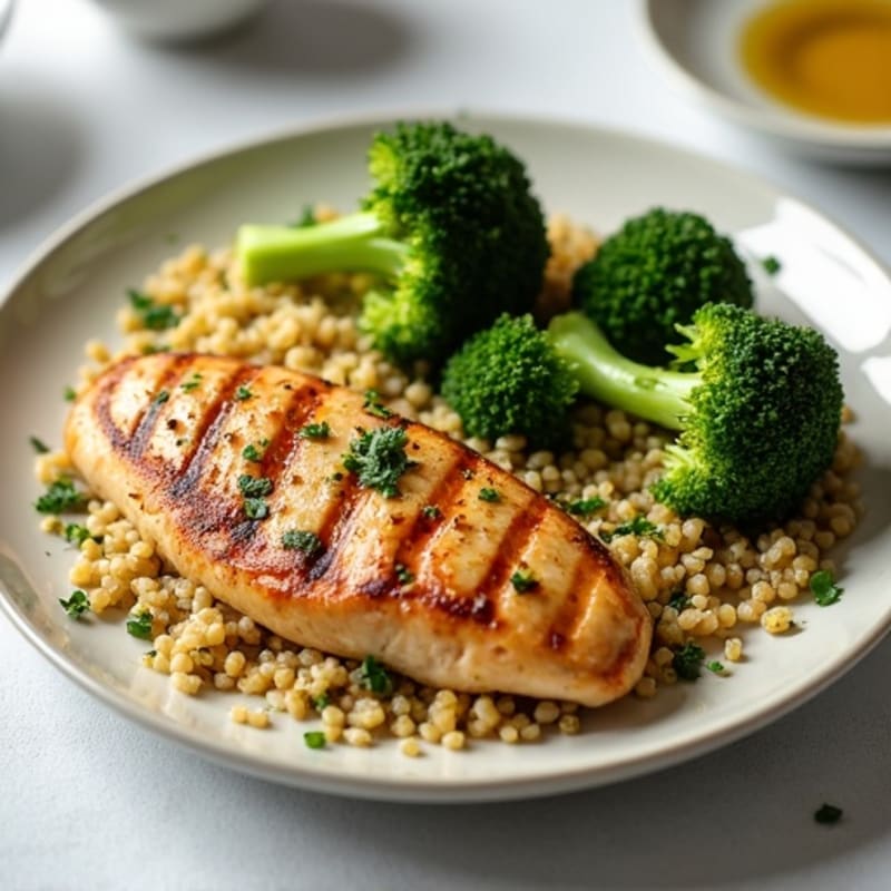 Grilled Chicken Breast with Quinoa and Roasted Broccoli