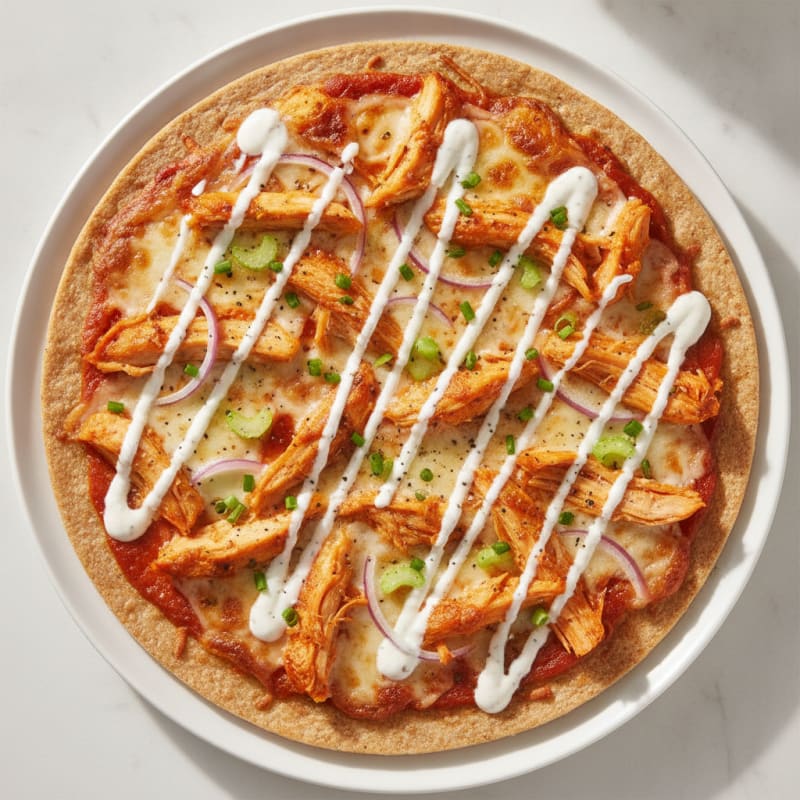 Buffalo Chicken Pizza with Ranch Drizzle