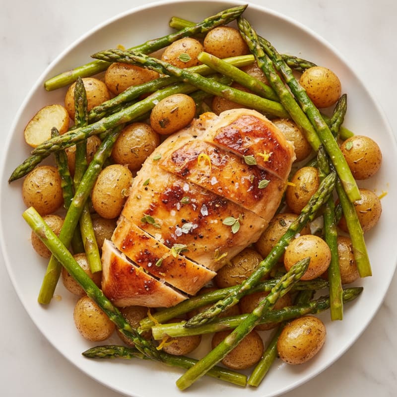 Lemon Herb Roasted Chicken with Asparagus