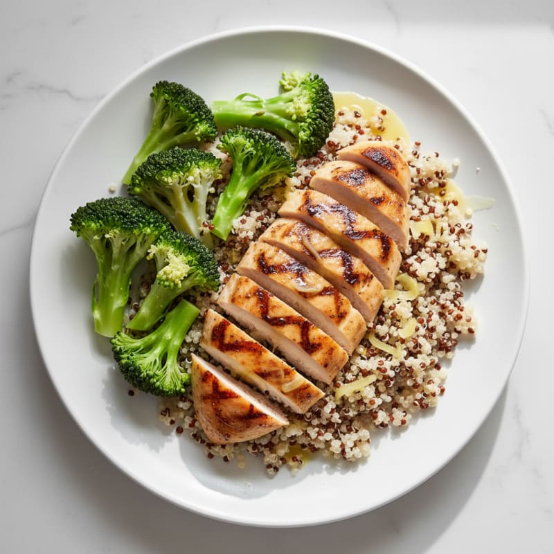 Grilled Chicken Breast with Quinoa and Steamed Broccoli