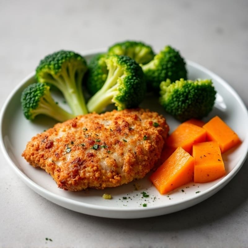 Crispy Air Fryer Chicken with Roasted Broccoli and Sweet Potato