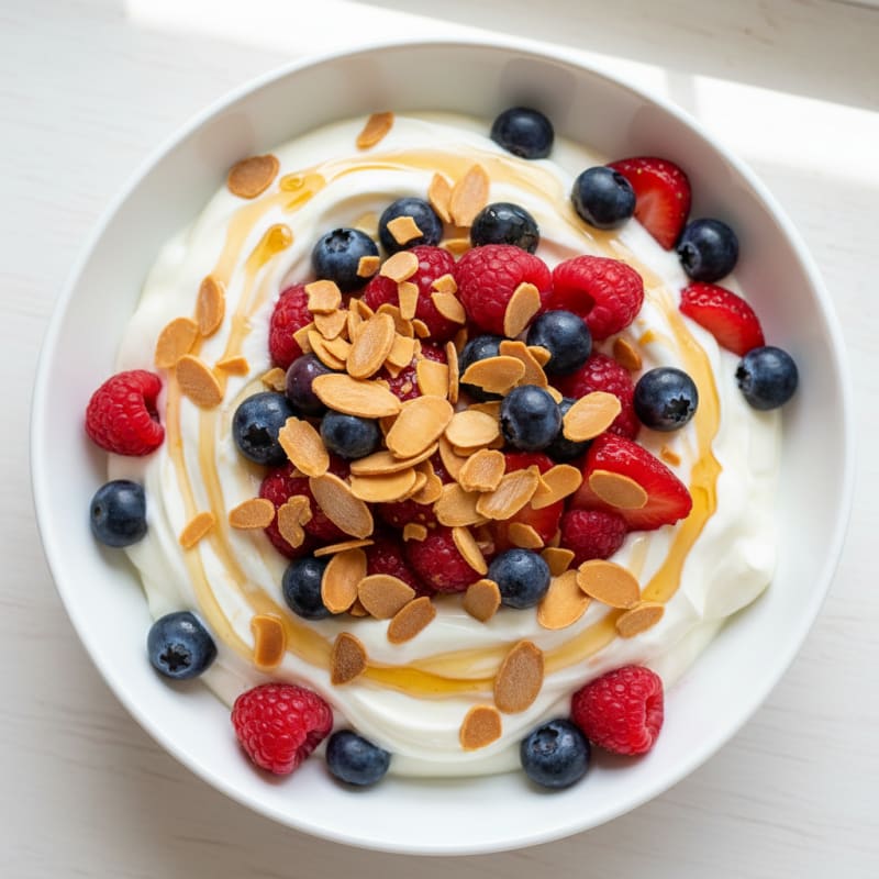 Greek Yogurt Protein Parfait with Mixed Berries and Almonds