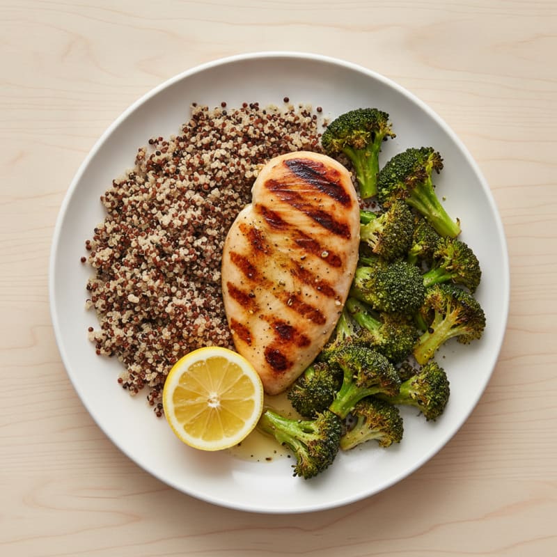 Grilled Chicken Breast with Quinoa and Roasted Broccoli