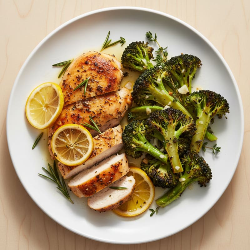 Roasted Lemon-Herb Chicken with Tender Broccoli