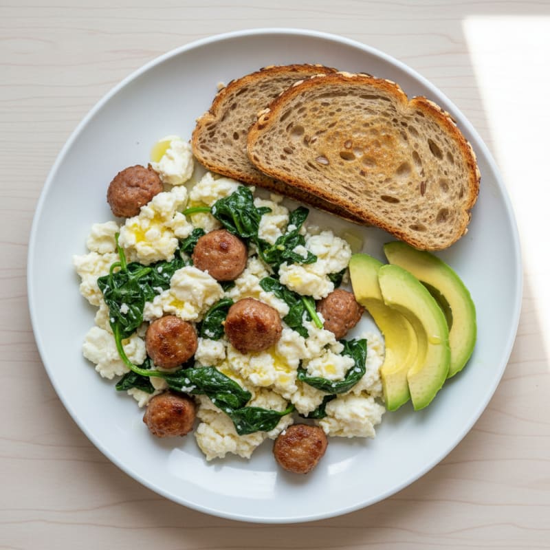 Egg White and Turkey Sausage Scramble with Spinach