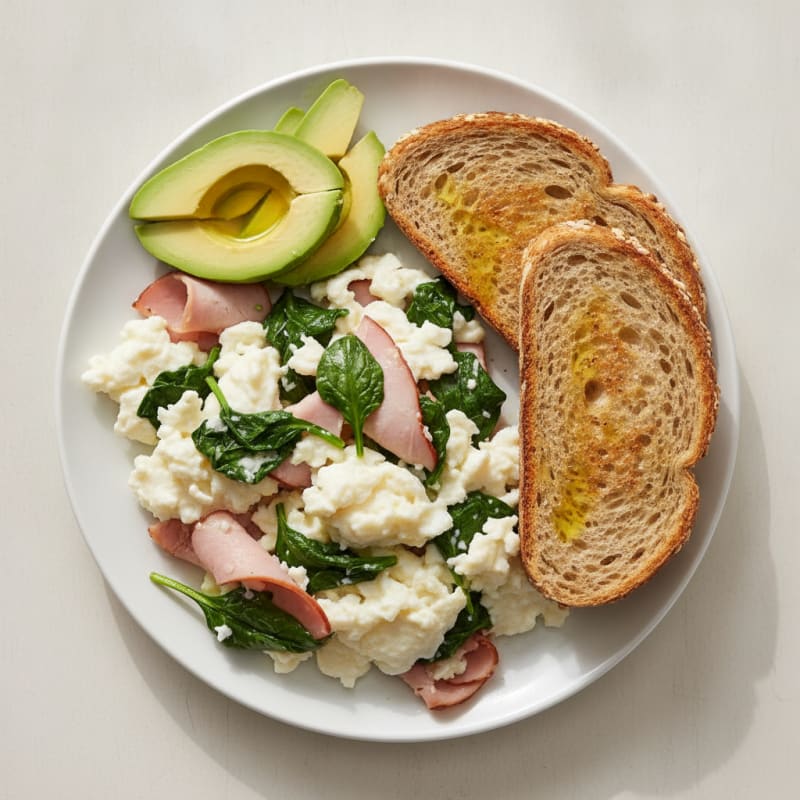 Egg White Scramble with Smoked Turkey and Spinach