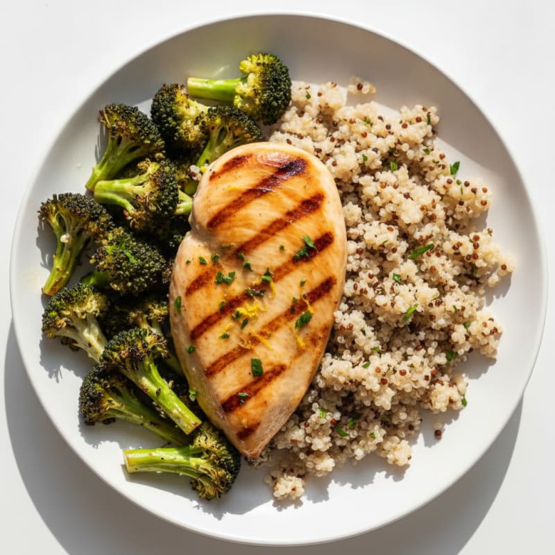 Grilled Chicken Breast with Roasted Broccoli and Quinoa