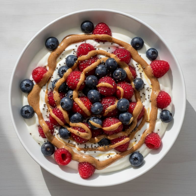 Greek Yogurt Protein Parfait with Mixed Berries and Almond Butter
