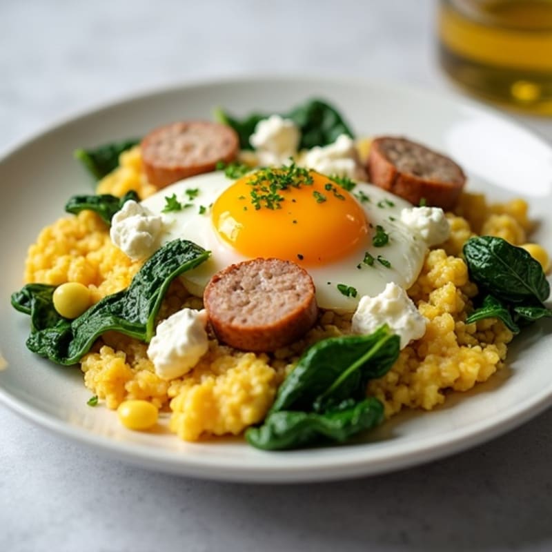 Egg White and Turkey Sausage Scramble with Spinach and Feta