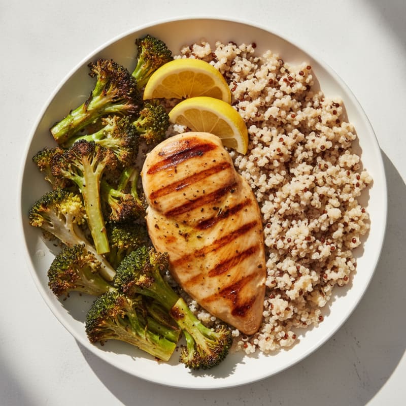 Grilled Chicken Breast with Quinoa and Roasted Broccoli