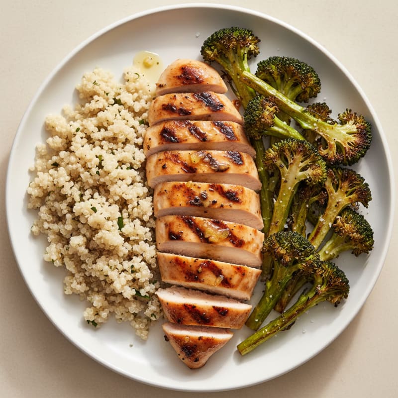 Grilled Chicken Breast with Quinoa and Roasted Broccoli
