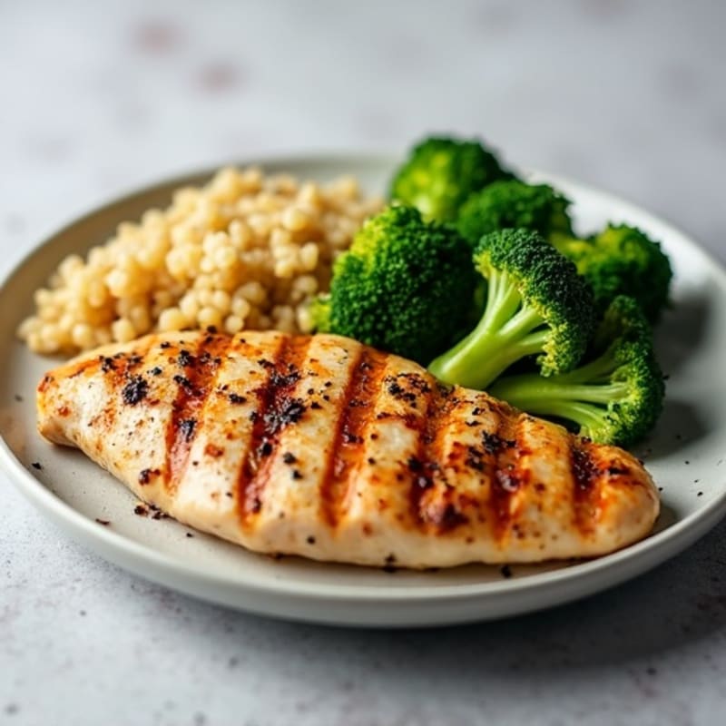 Grilled Chicken Breast with Steamed Broccoli and Quinoa