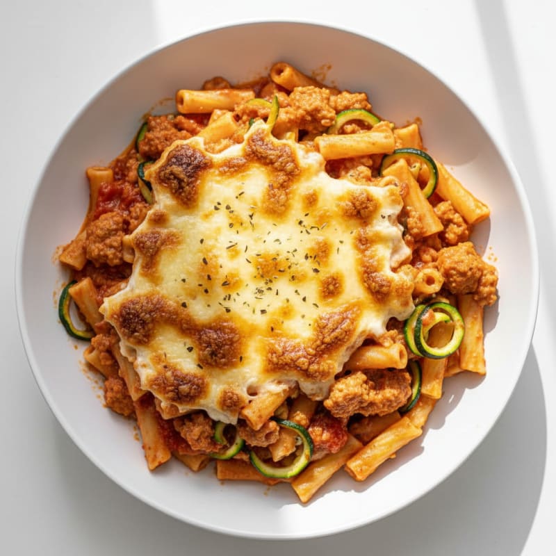 Creamy Baked Ziti with Golden Mozzarella Crust