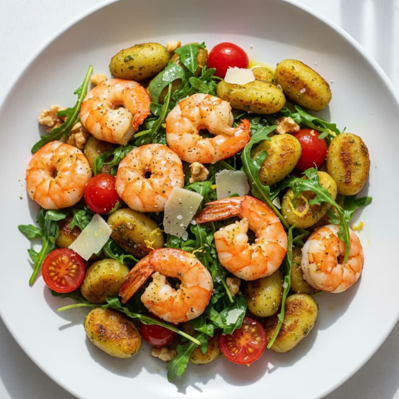 Gnocchi with Arugula Pesto and Cherry Tomatoes