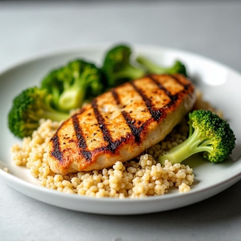 Grilled Chicken Breast with Quinoa and Roasted Broccoli
