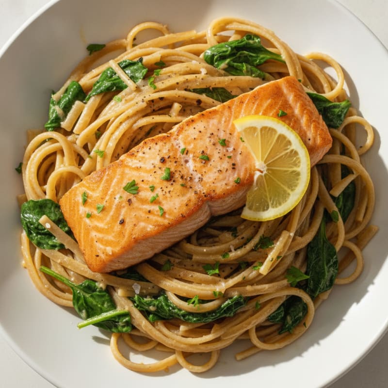 Garlic Butter Salmon Linguine