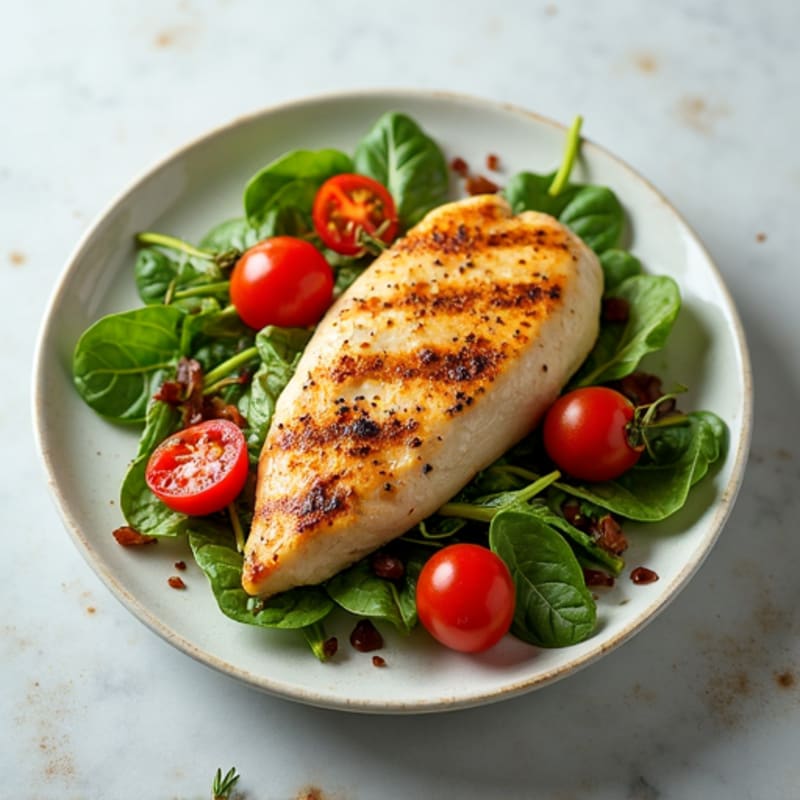 Grilled Chicken Breast over Mixed Greens with Cherry Tomatoes