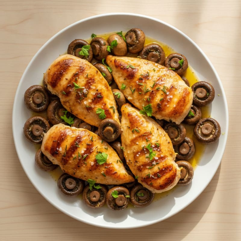 Garlic Butter Roasted Mushrooms with Herbs and Chicken