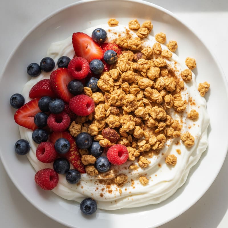 Silky Greek Yogurt Bowl with Protein Granola and Mixed Berries