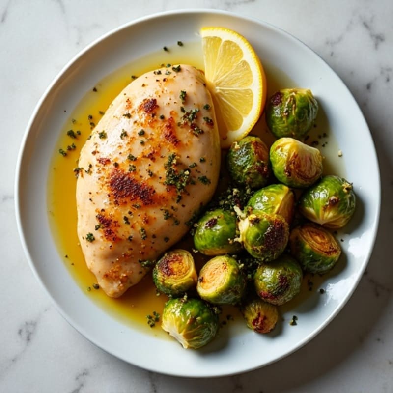 Lemon Herb Roasted Chicken with Crispy Brussels Sprouts