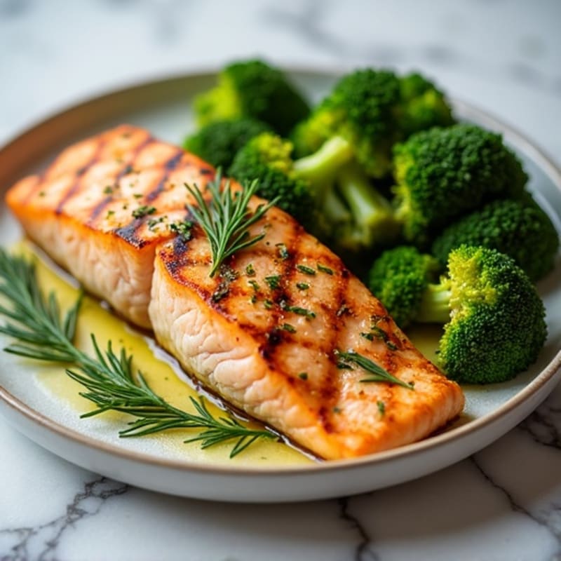 Lemon Herb Grilled Salmon with Crispy Roasted Broccoli