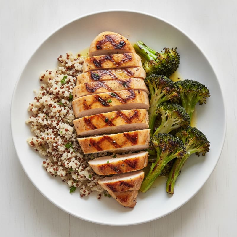 Grilled Chicken Breast with Quinoa and Roasted Broccoli